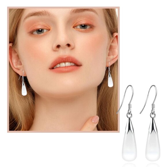 Women's White Trendy Handmade Lightweight Long Teardrop Long chain Earrings - Picture 4 of 7